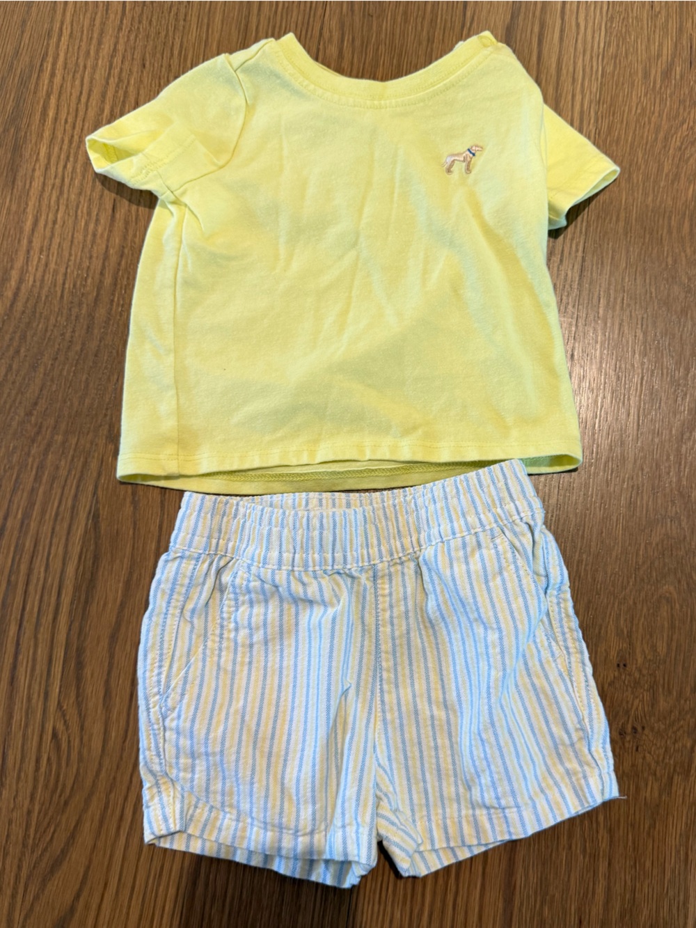 Yellow Baby Tee with Blue Striped Shorts Set